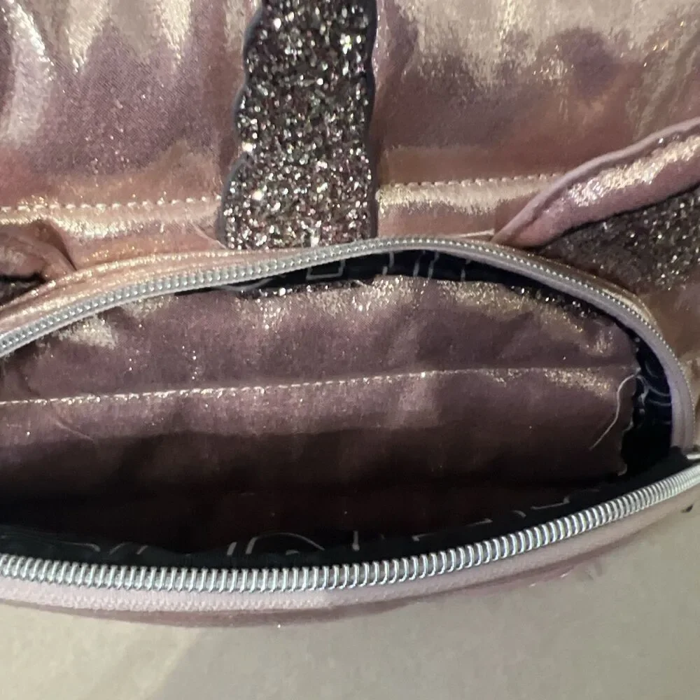 Justice Girls Backpack Pink Rose‎ Gold Initial M Side Pockets Full Size 17 Inch